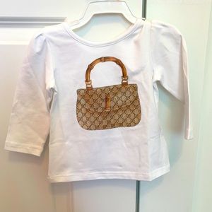 Gucci Kids White Long Sleeve Tee with Brown Bag Print